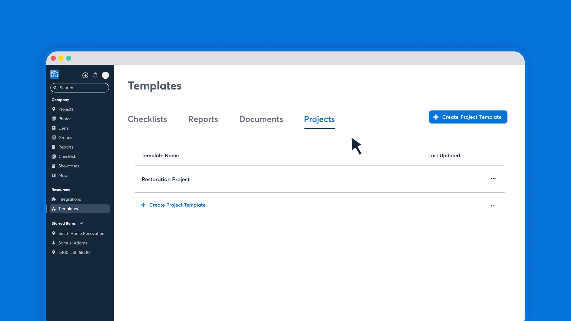 desktop view of templates feature