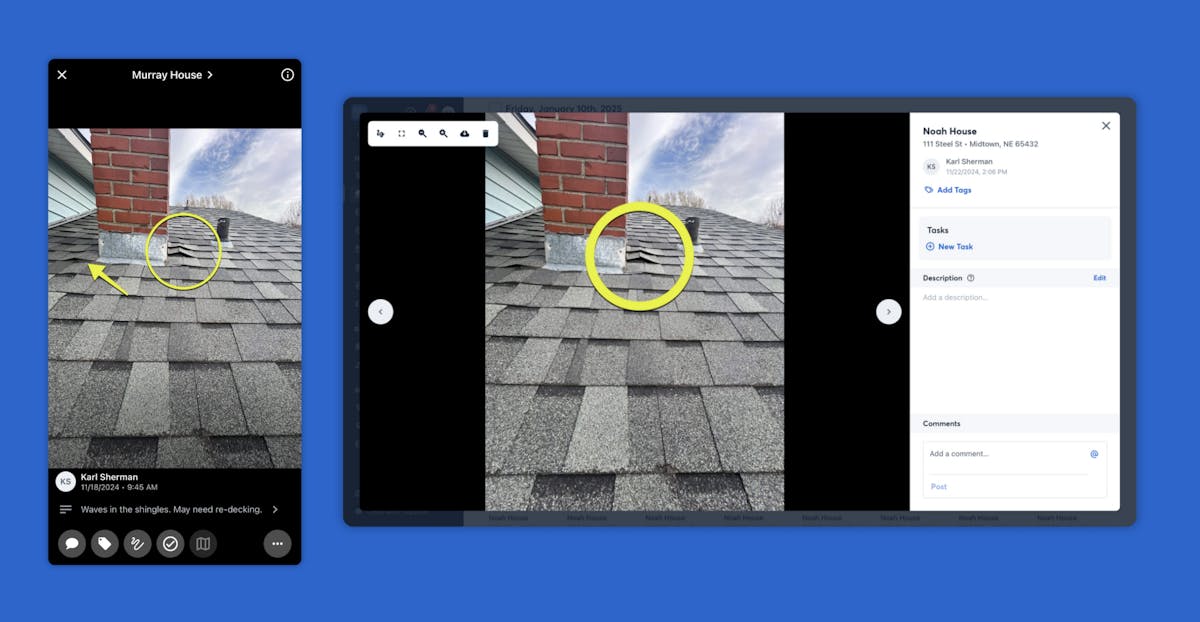 annotations on companycam desktop and mobile
