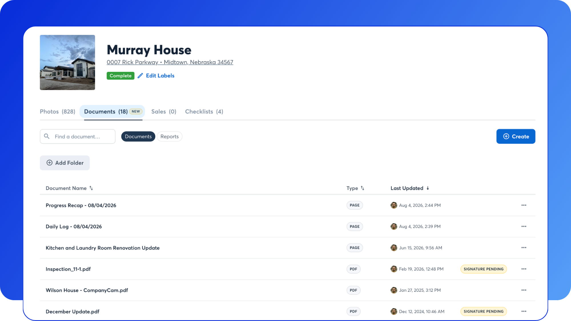 CompanyCam document builder for reports, job summaries, daily logs, and more.