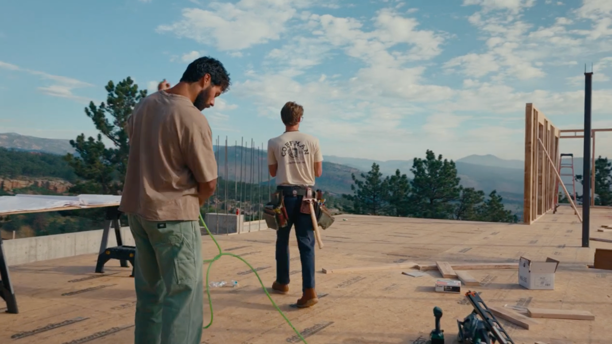 Crew workers preparing to frame a residential home.