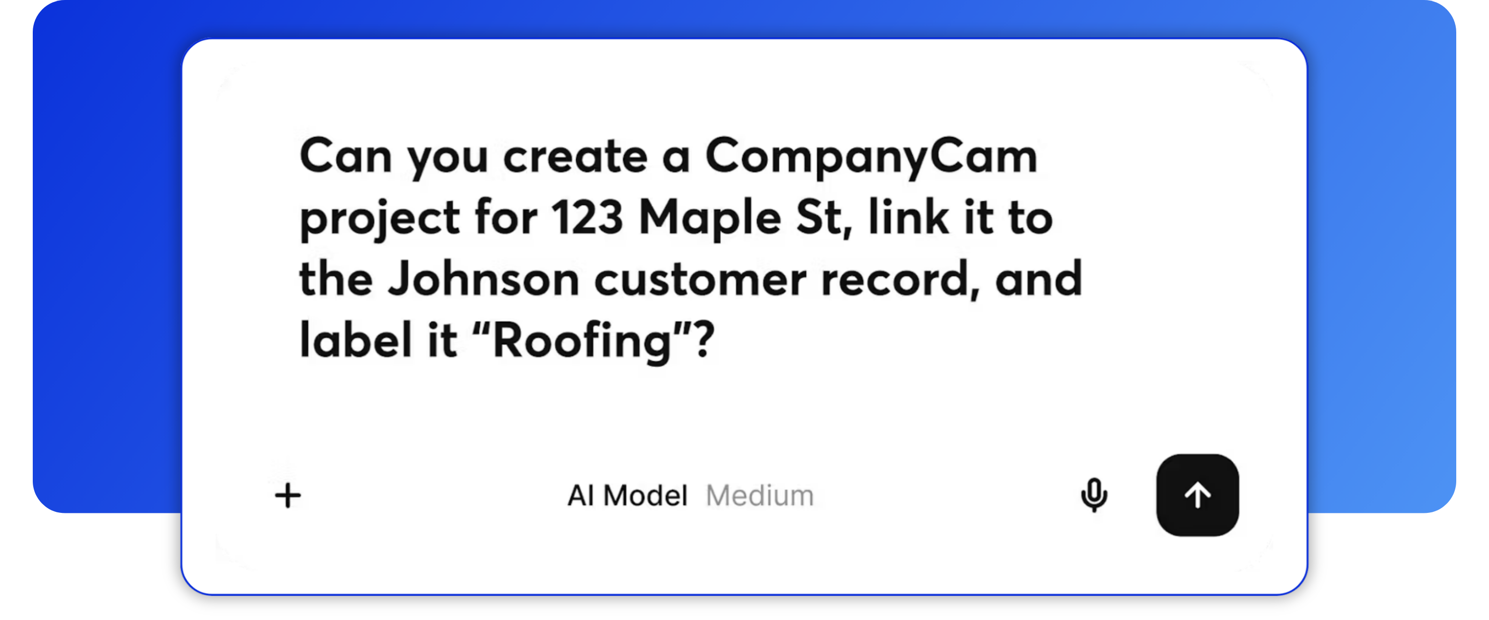 CompanyCam MCP project creation prompt shown in an AI chat interface.
