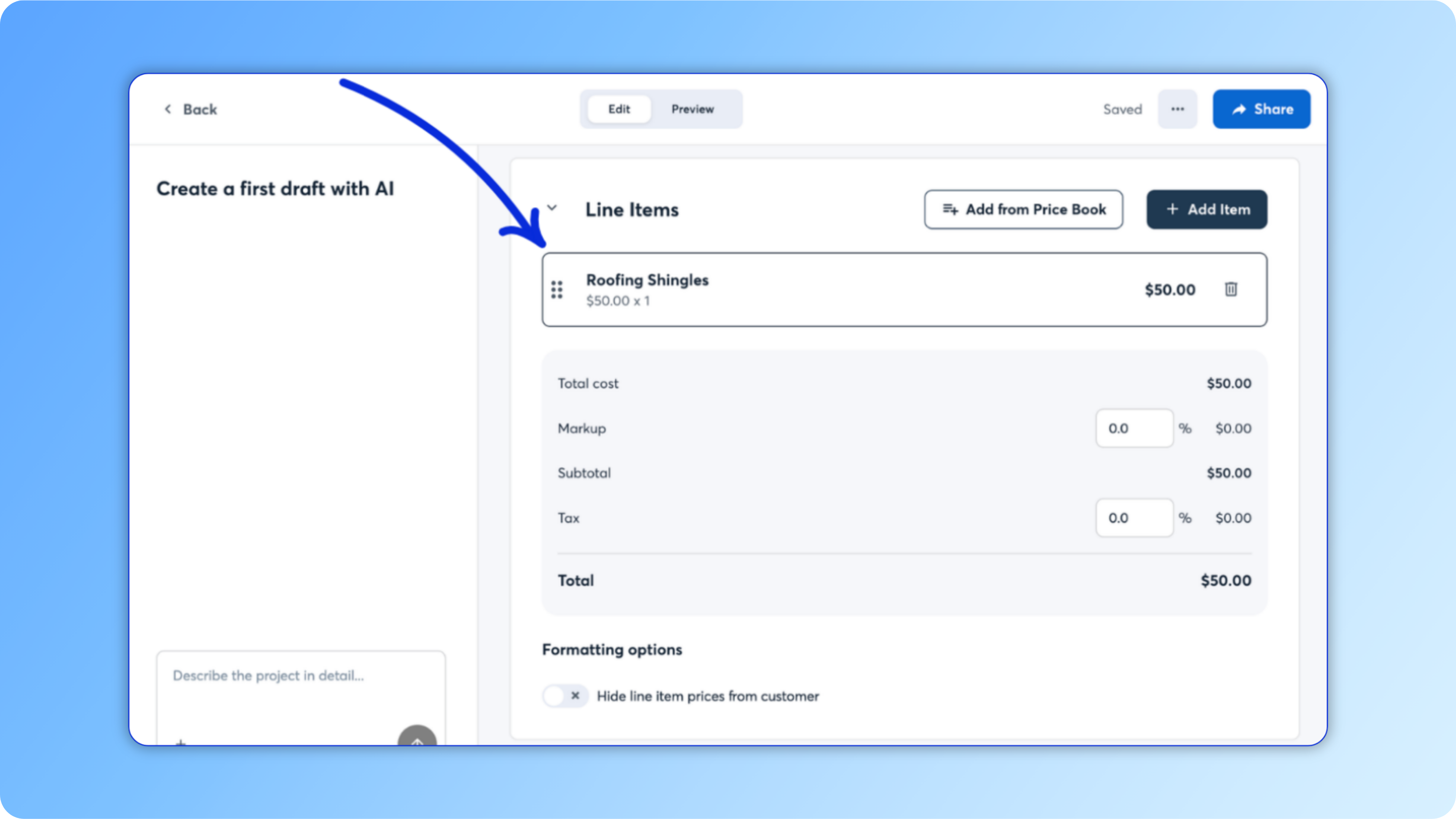 Add price book items to a proposal