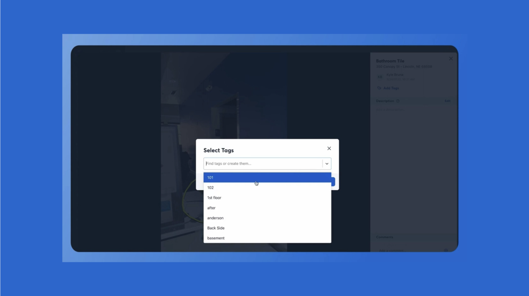 Screenshot of a tag selection dropdown menu with multiple tag options.