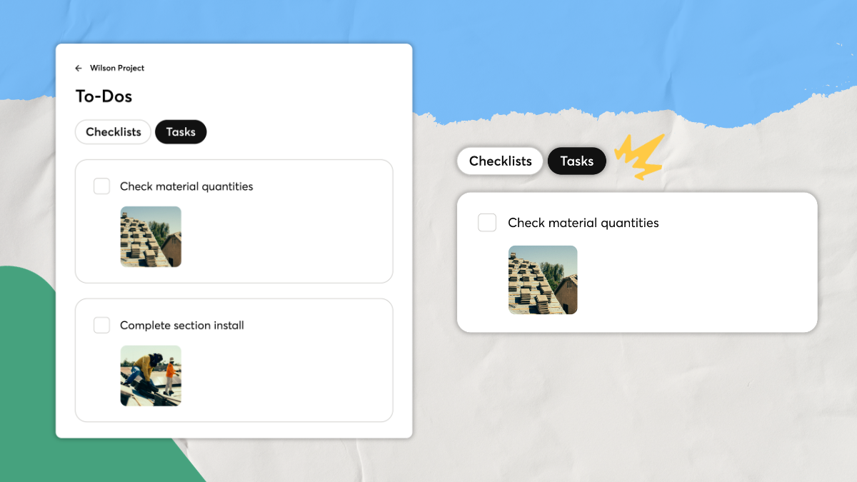 Contractor checks project tasks and checklist in app.