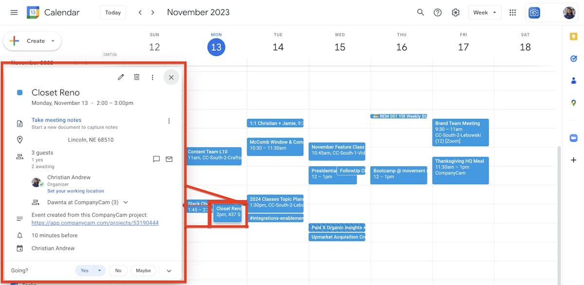 Google calendar companycam integration 3