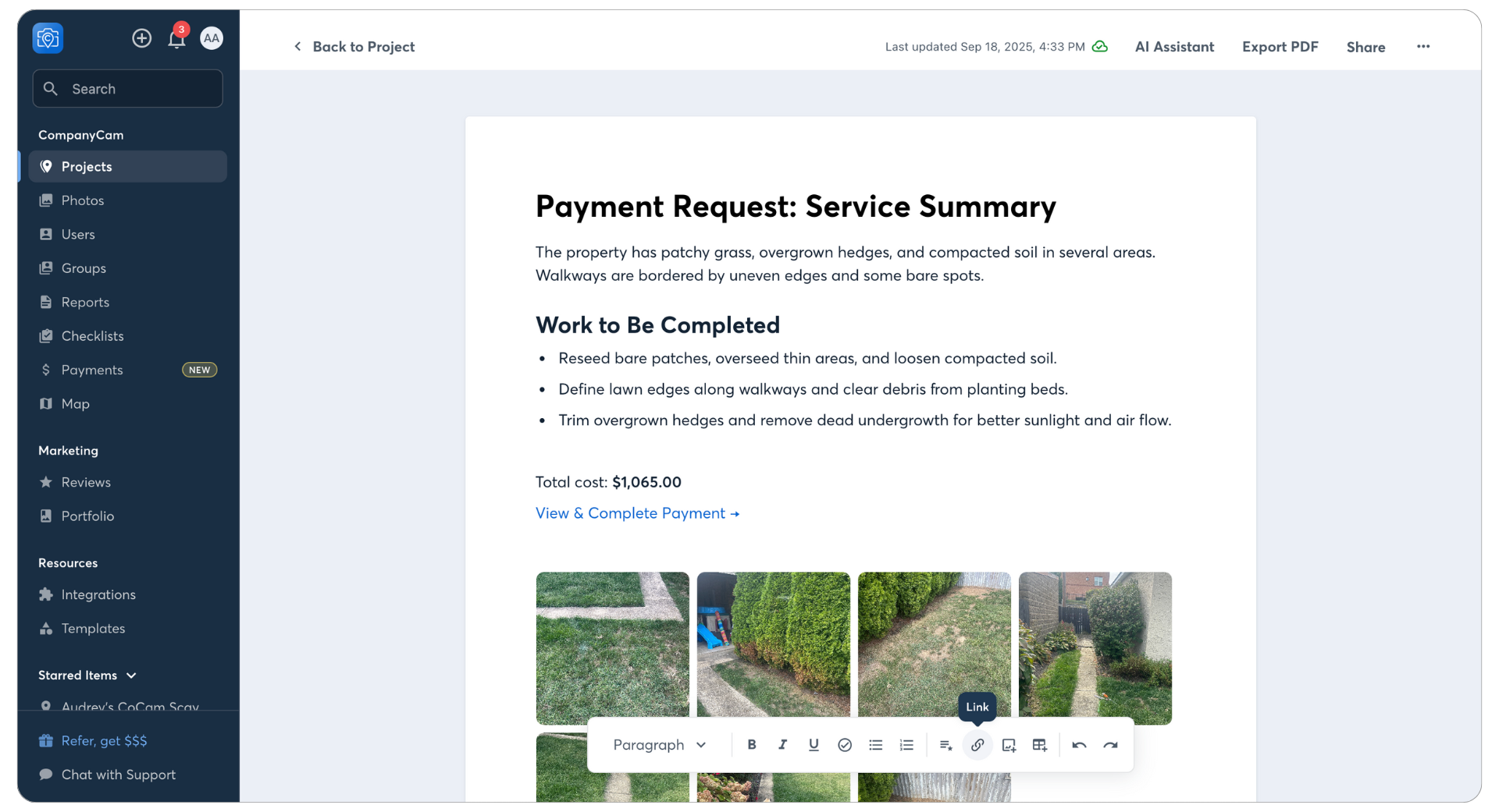 Payment request with photos